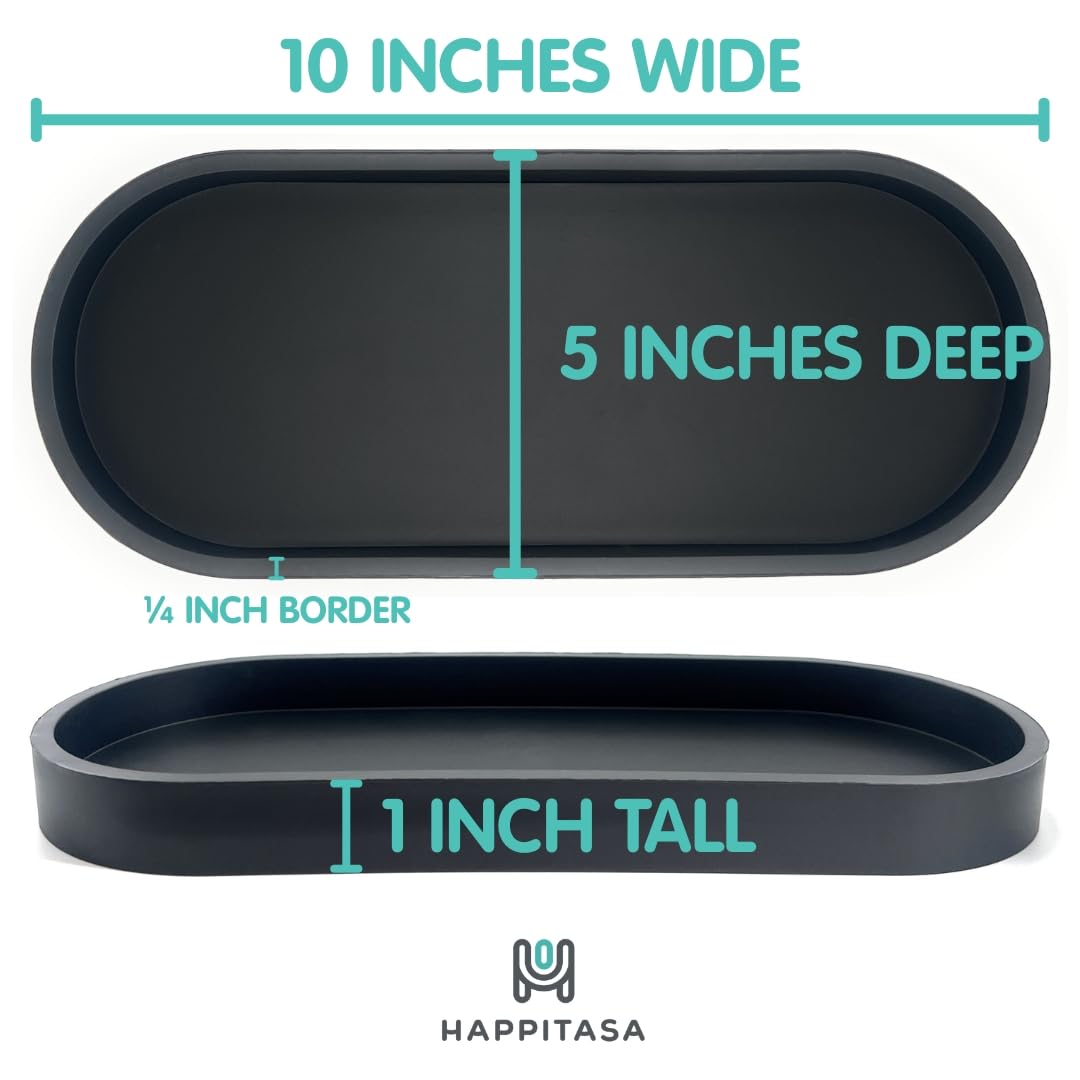 Happitasa Premium 12” x 5” Silicone Vanity Tray | Sink and Surface Organizer with Sturdy Non-Slip Base | Heat Safe, Dishwasher Safe (Smoky Blue)