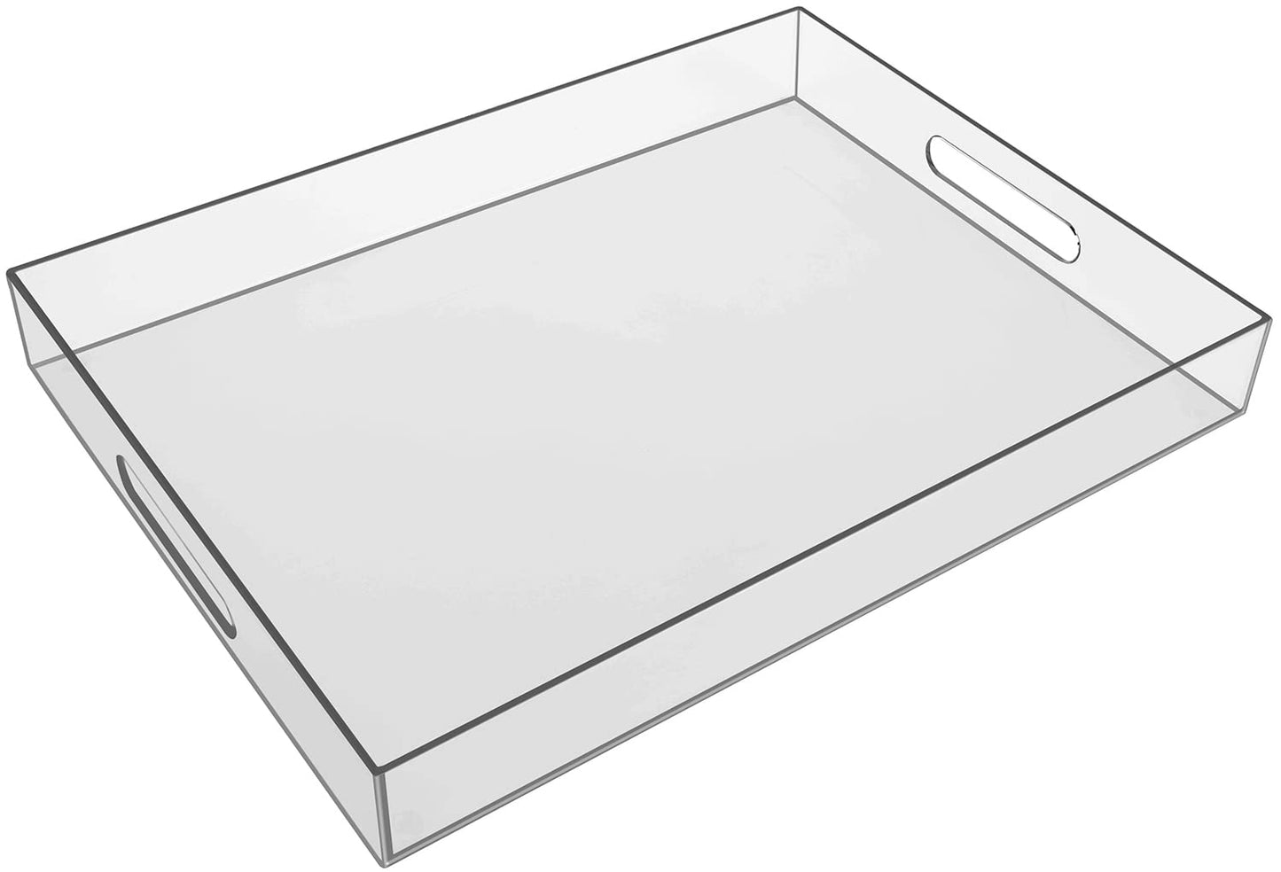 Sooyee Clear Acrylic Tray Decorative,16" x 12" Plastic Serving Trays for Coffee Table,Kitchen,Bathroom,Food,Vanity Countertop,Large Ottoman Tray with Handles