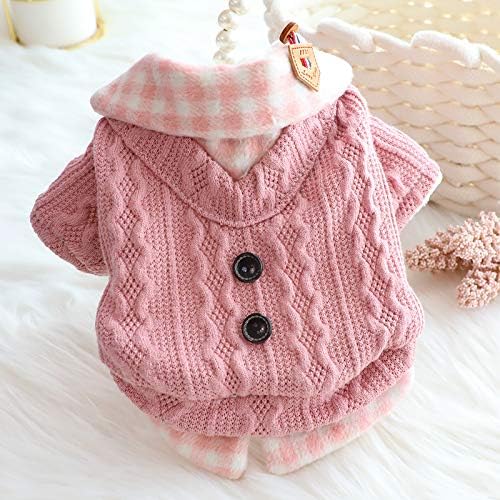 Dog Princess Sweater for Small Dogs Thick Shirt Plaid Clothes Costume Pet Girl Cute Coat Outfits Fall Costumes Winter Dog Sweaters (S,Pink)