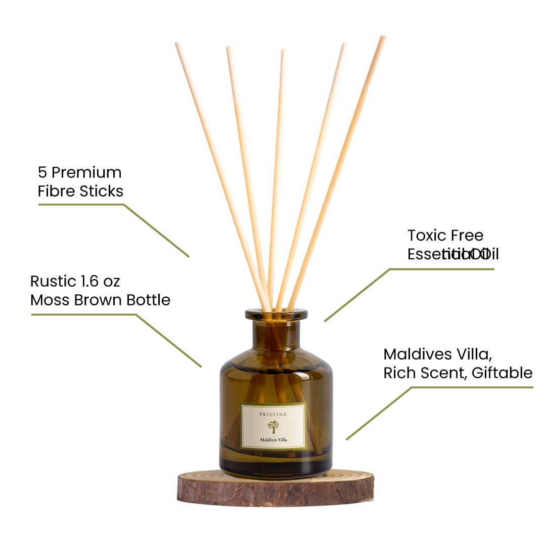 PRISTINE Maldives Villa/Inspired by Marriott Hotel Reed Diffuser for Home | Citrusy Grapefruit, Apple/Ocean Breeze/Sandalwood Oil Reed Diffuser Set & Reed Diffuser Sticks | Home Decor Scent Diffuser