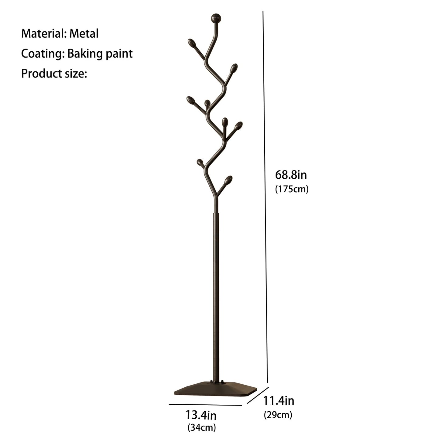 ZHBHYZ Tree-shaped coat rack stand,Metal coat tree with 8 Hooks and sturdy cast iron base,Heavy Duty coat rack freestanding coat hanger stand for Clothes Hats Scarfs Purses (black)