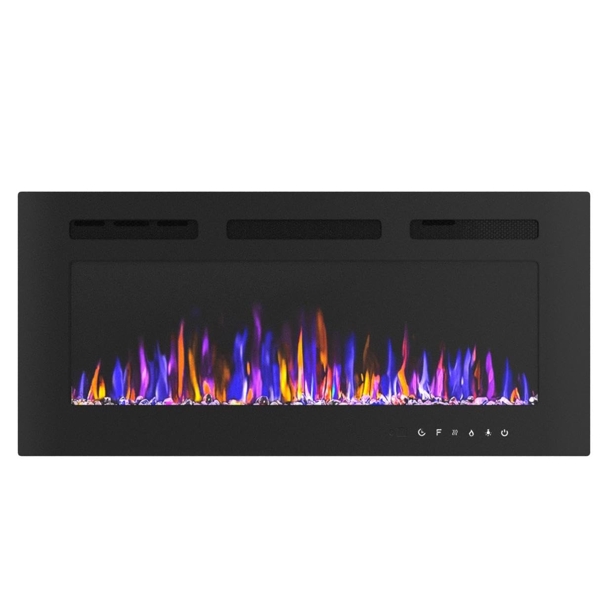 BETELNUT 36" Electric Fireplace Wall Mounted and Recessed with Remote Control, 750/1500W Ultra-Thin Wall Fireplace Heater W/Timer Adjustable Flame Color and Brightness, Log Set & Crystal Options