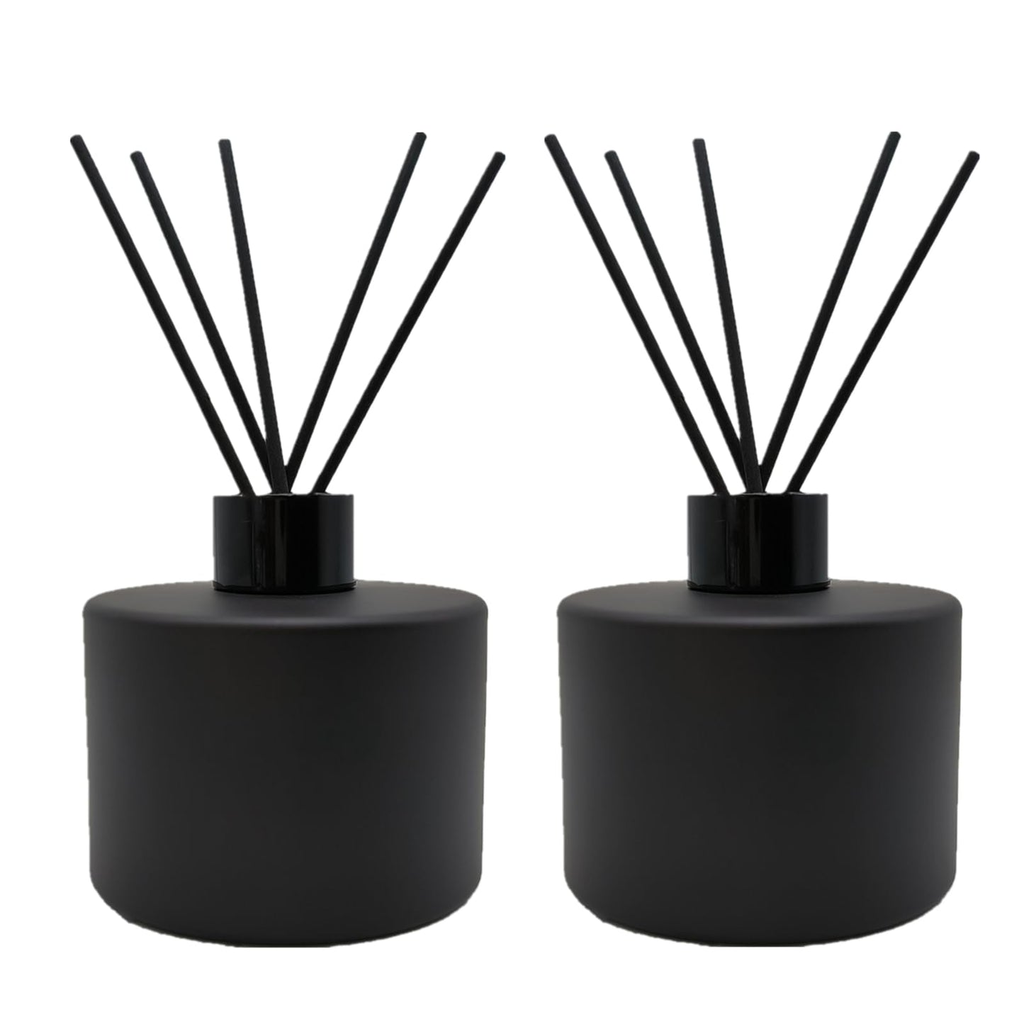 2PCS Glass Diffuser Bottles,200ml/6.7oz Essential Oil Jar,Empty Perfume Container with Black Aromatherapy Sticks Use for DIY Replacement Reed Diffuser (Round Matte Black)