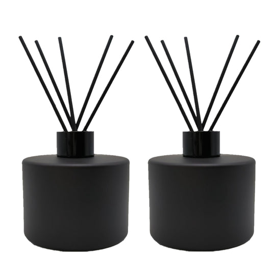 2PCS Glass Diffuser Bottles,200ml/6.7oz Essential Oil Jar,Empty Perfume Container with Black Aromatherapy Sticks Use for DIY Replacement Reed Diffuser (Round Matte Black)
