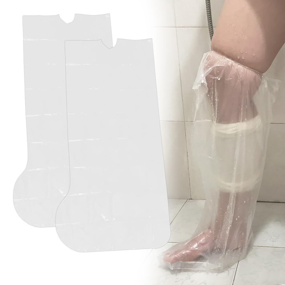 UMTEC 2pcs Leg Cover for Shower - Adults Leg Wound Protector for Bathing, Reusable Waterproof Cast Guard Sheet for Broken Bones, Burns, Wounds, Fits Upper Knee 17" to 23"