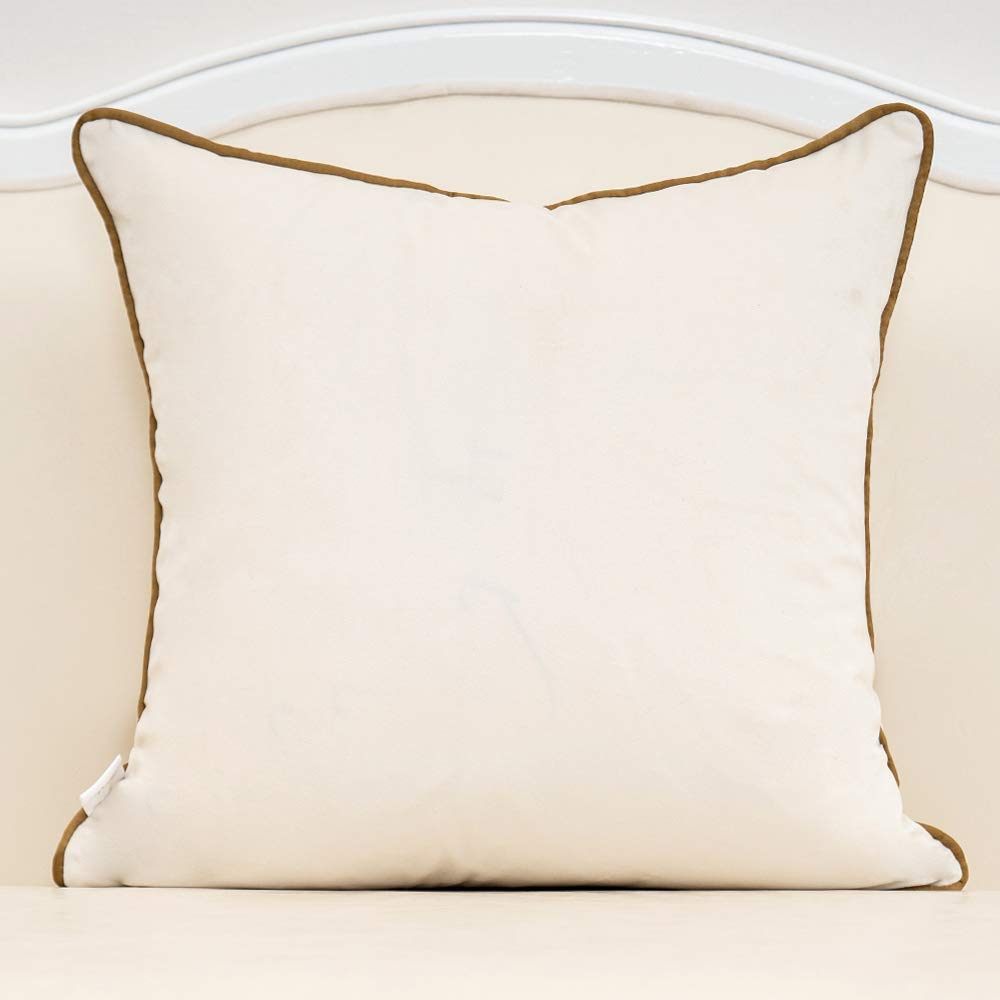 Alerfa Gold Leather Striped White Throw Pillow Cover 20x20 Inch, Geometric Luxury Decorative Embroidered Velvet Pillow Cover for Couch Living Room Bedroom