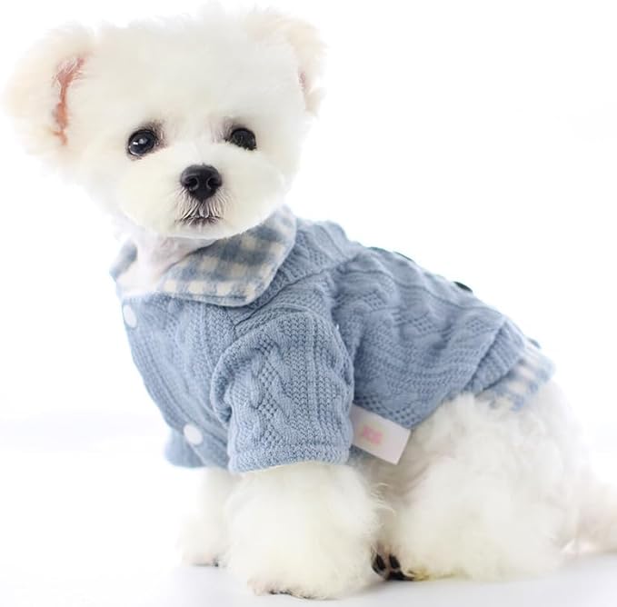 Dog Princess Sweater for Small Dogs Thick Shirt Plaid Clothes Costume Pet Girl Cute Coat Outfits Fall Costumes Winter Dog Sweaters (S,Blue)