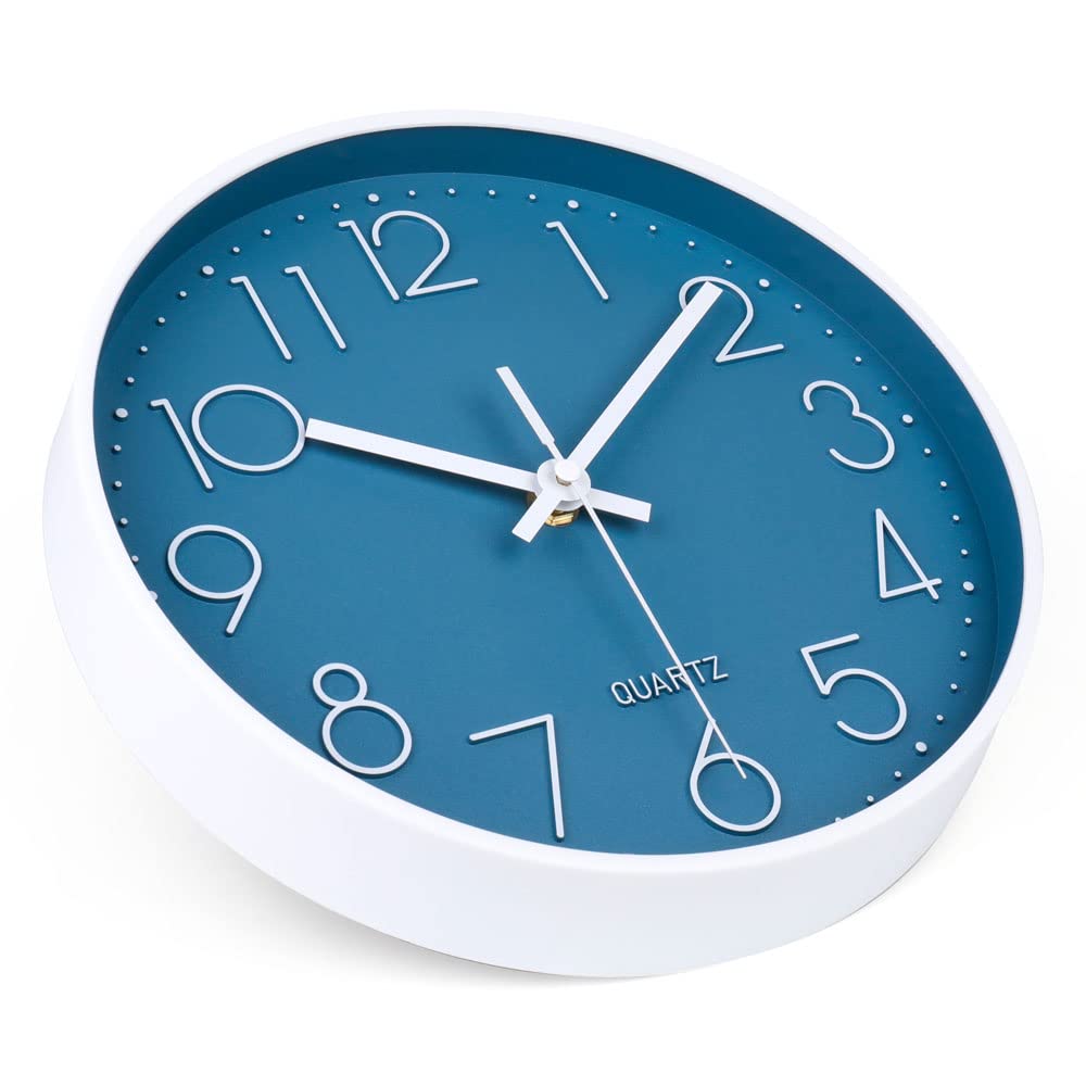 jomparis 10 Inch Cerulean Wall Clock Battery Operated Silent & Non-Ticking Wall Clock Decor for Bathroom Bedroom