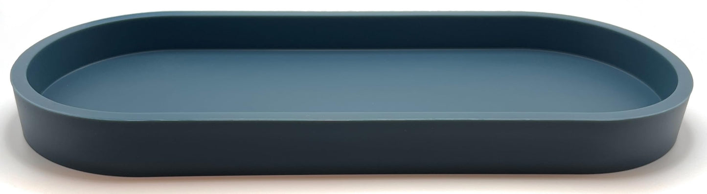 Happitasa Premium 12” x 5” Silicone Vanity Tray | Sink and Surface Organizer with Sturdy Non-Slip Base | Heat Safe, Dishwasher Safe (Smoky Blue)