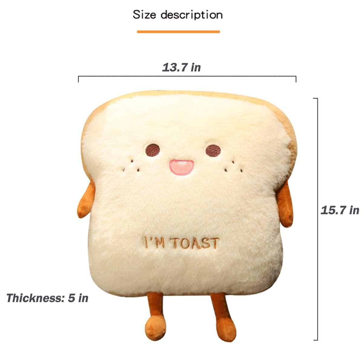 Goylmc Toast Bread Plush Pillow, Bread Stuffed Pillow,Food Plush Pillow with Hand Pocket Great Gift Choice for Kids Adults (15.7 * 13.7 in,Cute)
