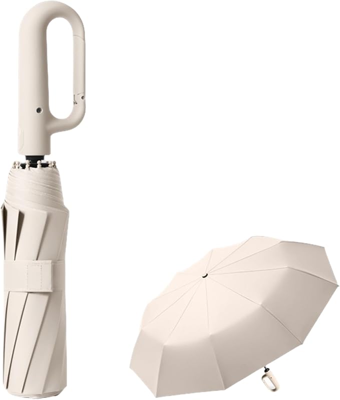 Travel Folding Golf Umbrella 10 Ribs Automatic Open/Close,Lightweight Compact Portable Backpack Car Parasol Outdoor,Sun/Rain,Anti 99 UV Protection UPF 50,Men Women Carabiner Handle Design