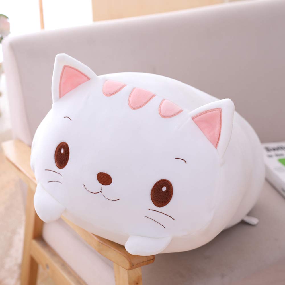 hitoshe Cat Plush Pillow, Soft White Cat Stuffed Animal Toy Cylindrical Body Pillow Gifts for Kids, 33.5"
