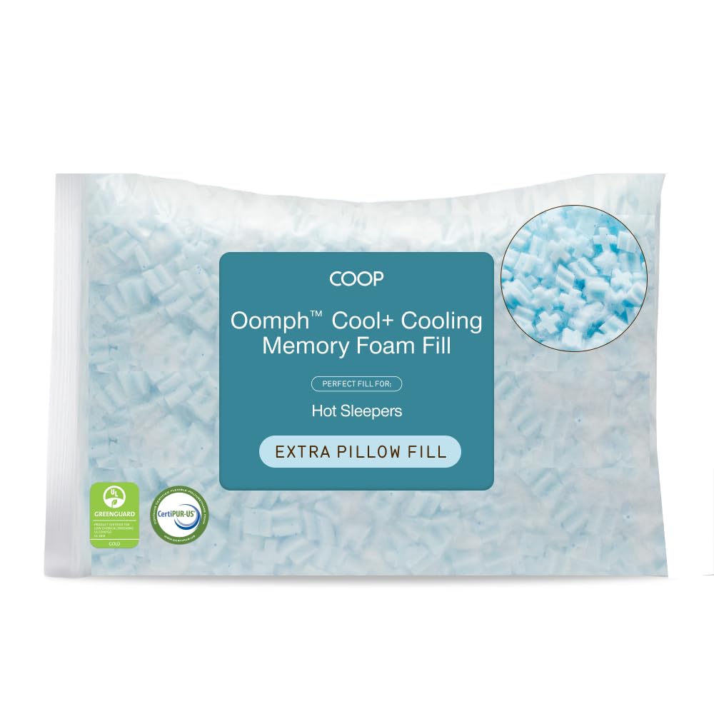 Coop Home Goods Extra Oomph Cool+ Pillow Fill, Gel-Infused, Plus Shaped Memory Foam Filling for More Airflow, Extra Fill Filler for Eden Cool+ Pillows, GREENGUARD Gold & CertiPUR-US Certified