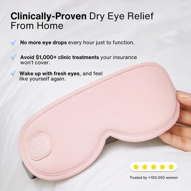 Menorelief Eye Mask, Yoli Menorelief Under Eye Mask with Massage Travel Case, Light Blocking 3D Sleeping Eyes Masks with Adjustable Heat, Better Sleep, Men & Women (Pink)