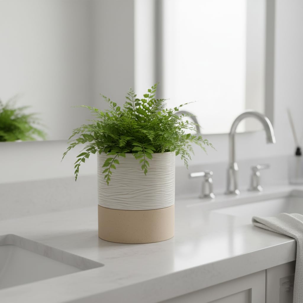 Nihow Ceramic Self Watering Plant Pot for Indoor Plants, 6 Inch,Cream White