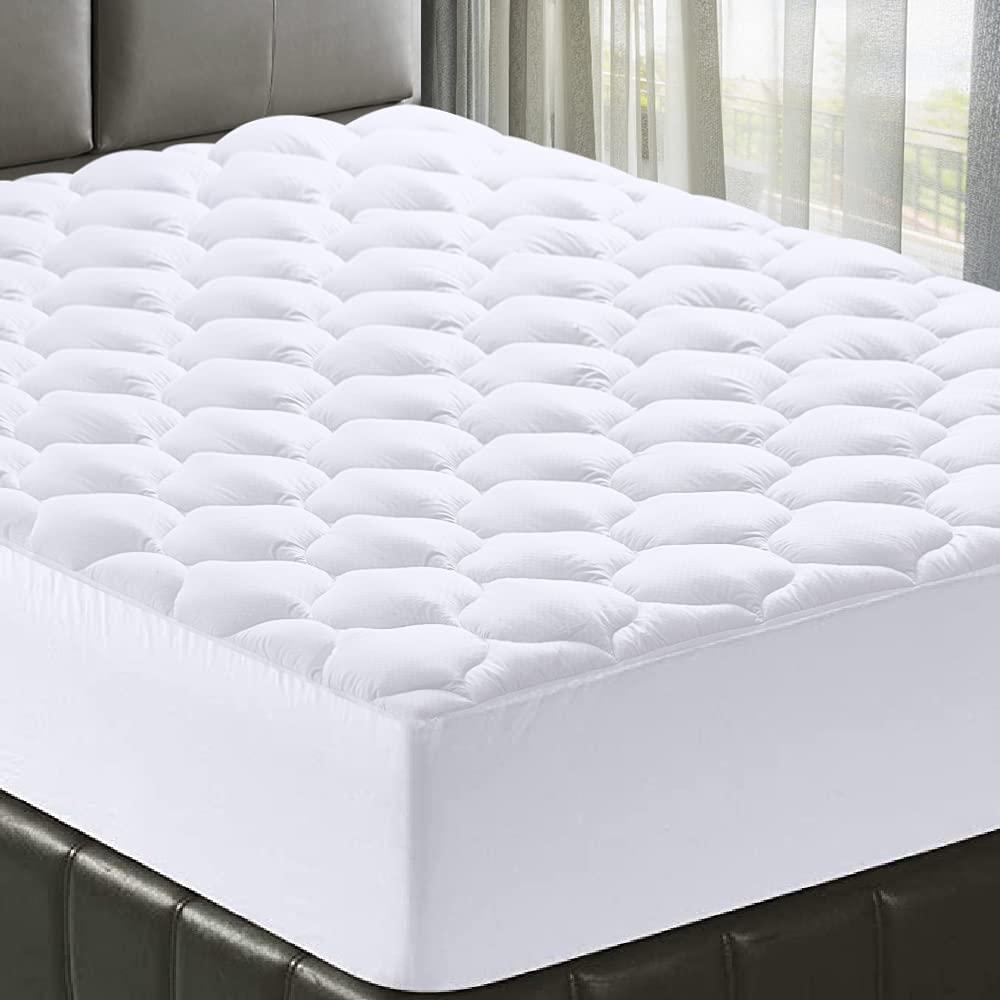 MATBEBY Queen Size Mattress Pad - Cooling Breathable Mattress Topper, Quilted Fitted Mattress Protector, Pillow Top Mattress Cover with 8-21" Deep Pocket, Soft, Machine Washable, White, 60x80 Inches