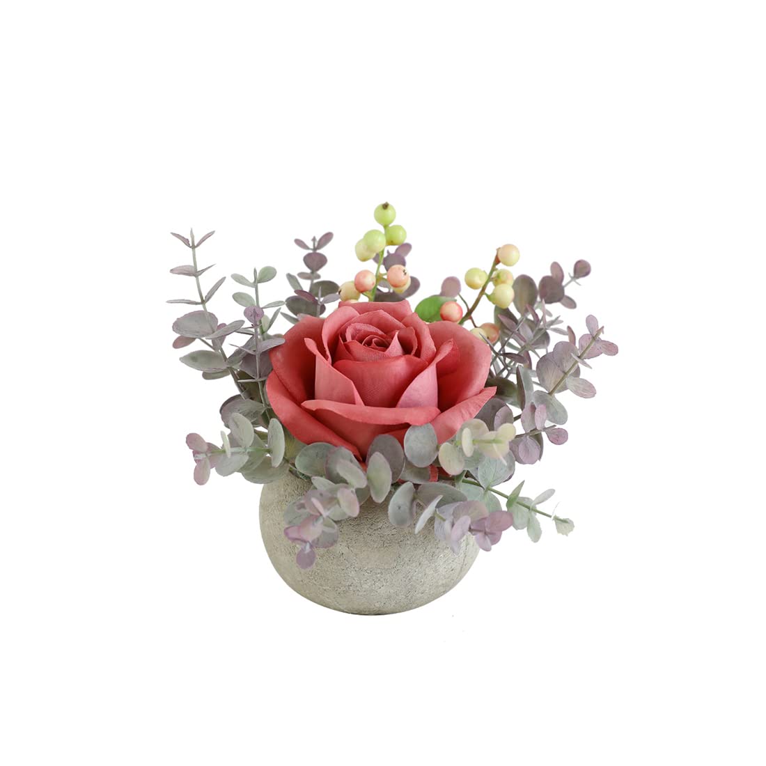Rosscer Small Artificial Pink Rose Potted Plant, 6" Fake Silk Flowers in 3.5" Round Pot, Mini Faux Floral Arrangement for Desk Shelf Bathroom Decor