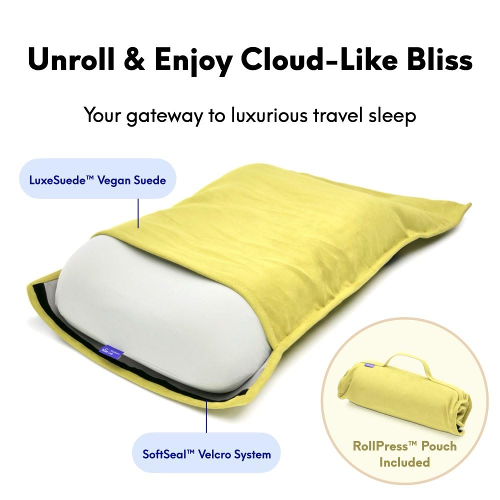 Cushion Lab Travel Deep Sleep Pillow – Compact Memory Foam Neck Pillow for Sleeping, Portable Pillow for Hotels, Camping, Side & Back Sleepers, On-the-Go – Spark