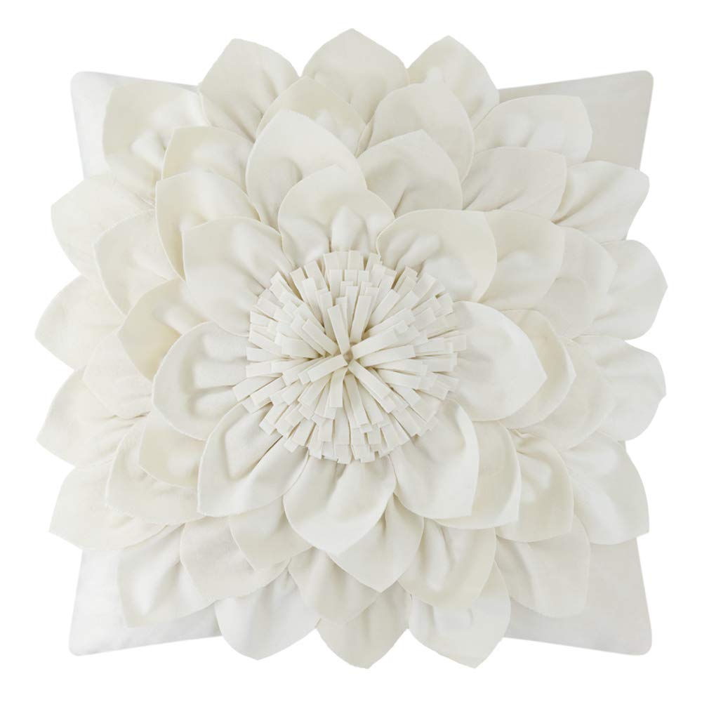 OiseauVoler 3D Flower Decorative Throw Pillow Covers Floral Pillow Shams Soft Velvet Pillowcases Home Sofa Car Bed Room Decor 18 x 18 Inches Cream White
