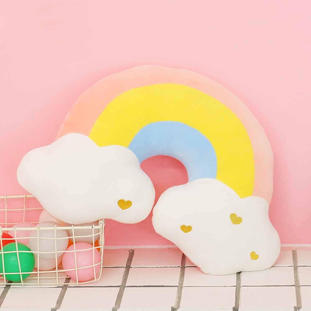 NatureMan Moon Rainbow Cloud Pillow Cushion, Soft Plush Cloud Shaped Pillow Stuffed Rainbow and Moon Nursery Decor,Bedside Sofa Sleeping Pillow, Kids Cute Candy Color Cushion