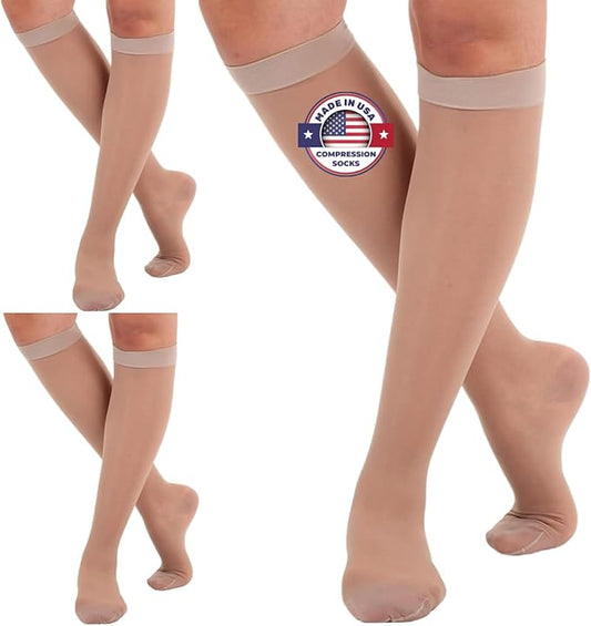 (3 Pairs - Closed Toe) Plus Size Compression Stockings for Women 15-20mmHg - Womens Sheer Compression Knee High with Wide Calf for Diabetic, Lymphedema, Swelling - Nude, 5X-Large - A101NU8-3