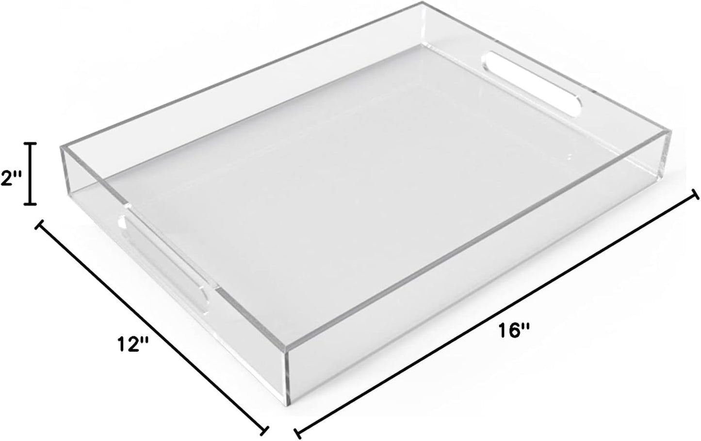 Allhercom 12"x16" Acrylic Serving Tray with Handles, Spill Proof Clear Decorative Tray, Lucite Tray for Coffee Table, Vanity, Makeup Organizer