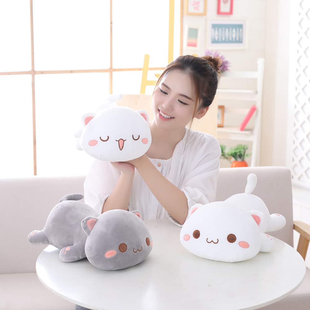 Jensquaify Cat Stuffed Animals, Soft Cat Plush Toy Pillow Kitten Stuffed Animal Toys for Kids (Grey Squint Eyes, 13.7")