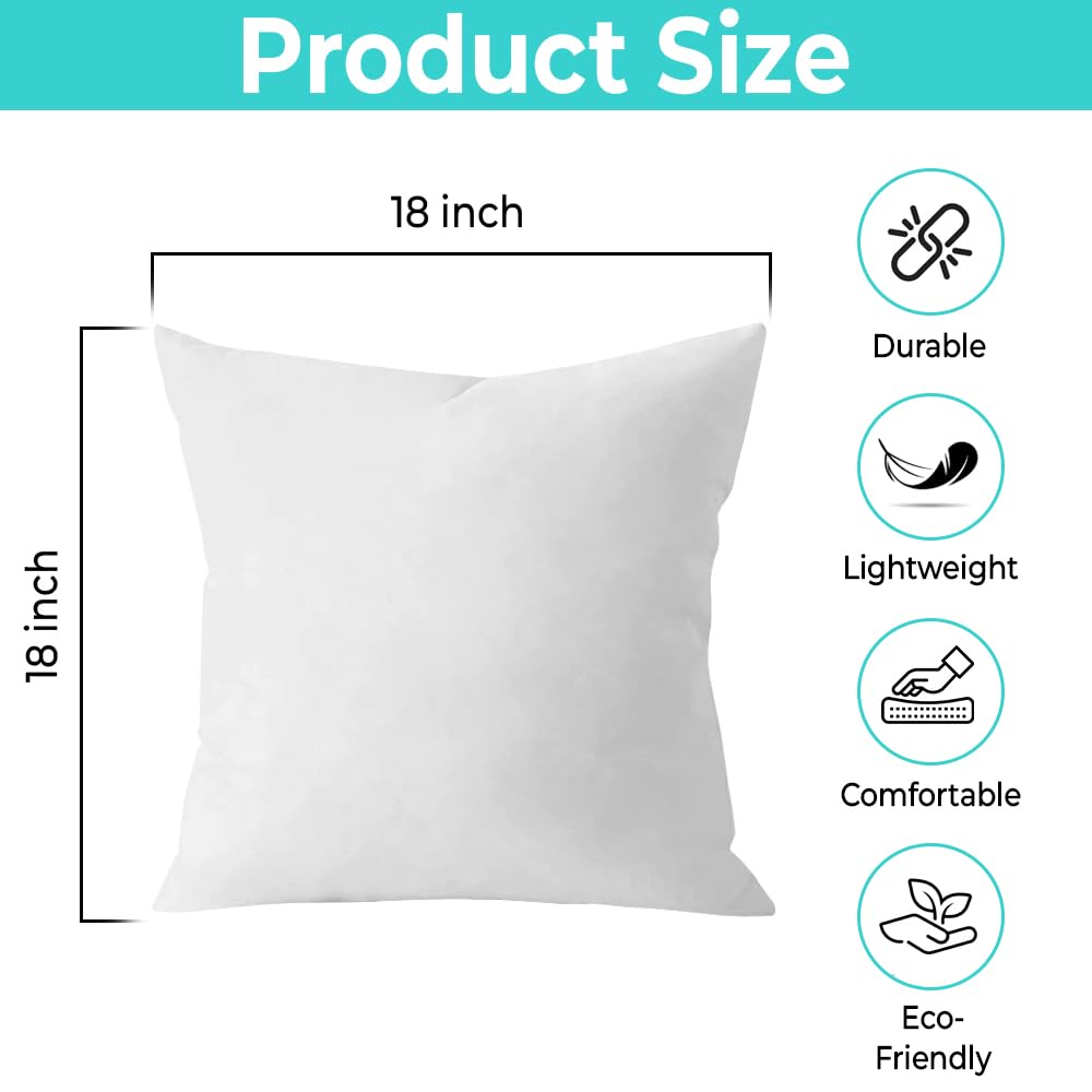 QUBA LINEN 18 x 18 Throw Pillow Insert - Pack of 2 White, Down Alternative Pillow Inserts for Decorative Pillow Covers, Throw Pillows for Bed, Couch Pillows for Living Room (Pack of 2)