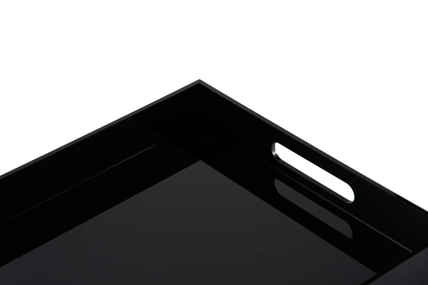 KEVLANG Glossy Black Sturdy Acrylic Serving Tray with Handles-10x10Inch-Serving Coffee,Food,Breakfast,Butler-Kitchen Countertop Tray-Makeup Drawer Organizer-Vanity Table,Ottoman Tray-Decorative Tray