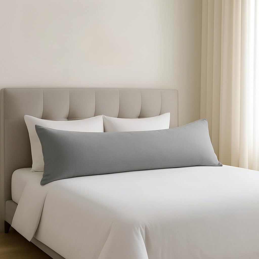 Body Pillow Cover 20x48 Inch, Silver Grey (Set of 1) - 100% Egyptian Cotton with Zipper Closure Pillow Case, Soft Breathable 500 Thread Count Long Body Pillowcase