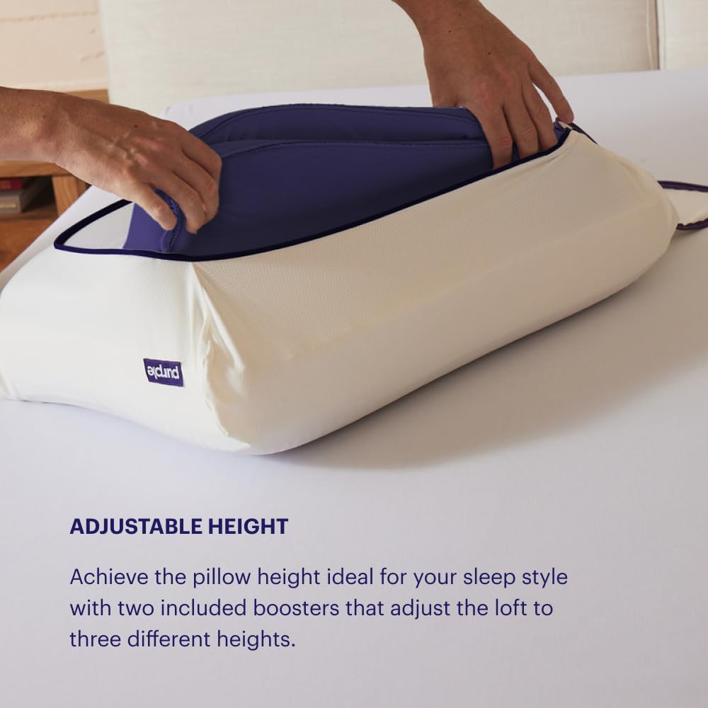 Purple Pillow - GelFlex Grid, Cooling Ergonomic Support for Side, Back, Stomach Sleepers - Adjustable Boosters for Personalized Height, Firm Feeling, Standard Size - Ultra-Durable