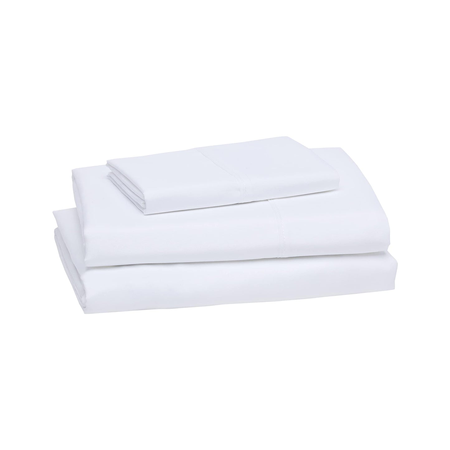 Amazon Basics Lightweight Breathable Wrinkle-Free Brushed Microfiber 3-Piece Bed Sheet Set with 14-Inch Deep Pockets, Twin, Bright White, Solid