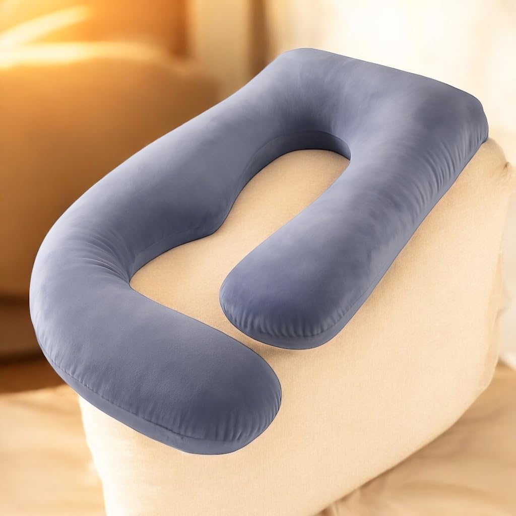 U-Shaped Pregnancy Pillow 57-inch Full Body Maternity Pillow for Sleeping, Back, Hip & Belly Support – Grey Pillow with Removable Washable Cover for Side Sleepers