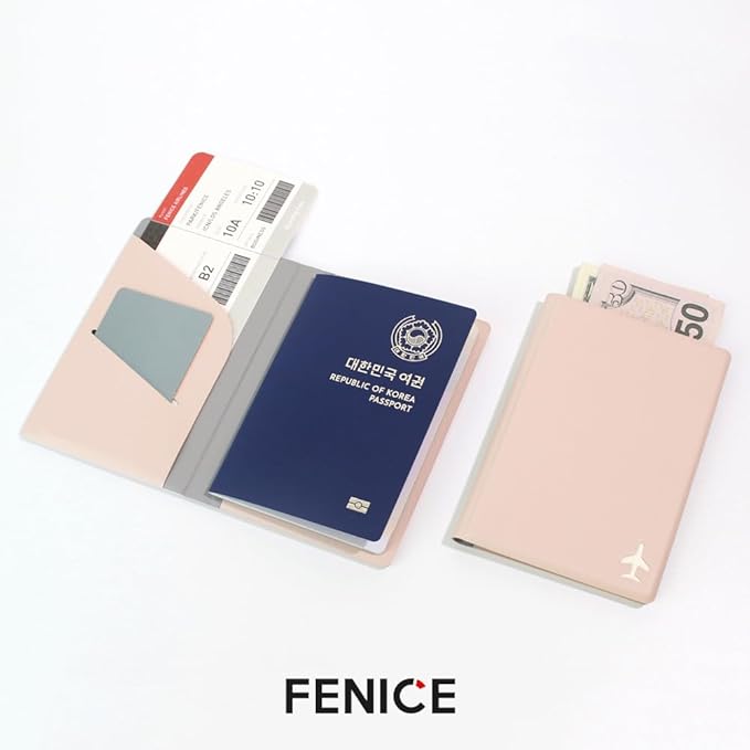 Fenice Plain Simple Passport Cover Holder Wallet Case for Travel Essential RFID Blocking Vegan Leather Waterproof (ORANGE)