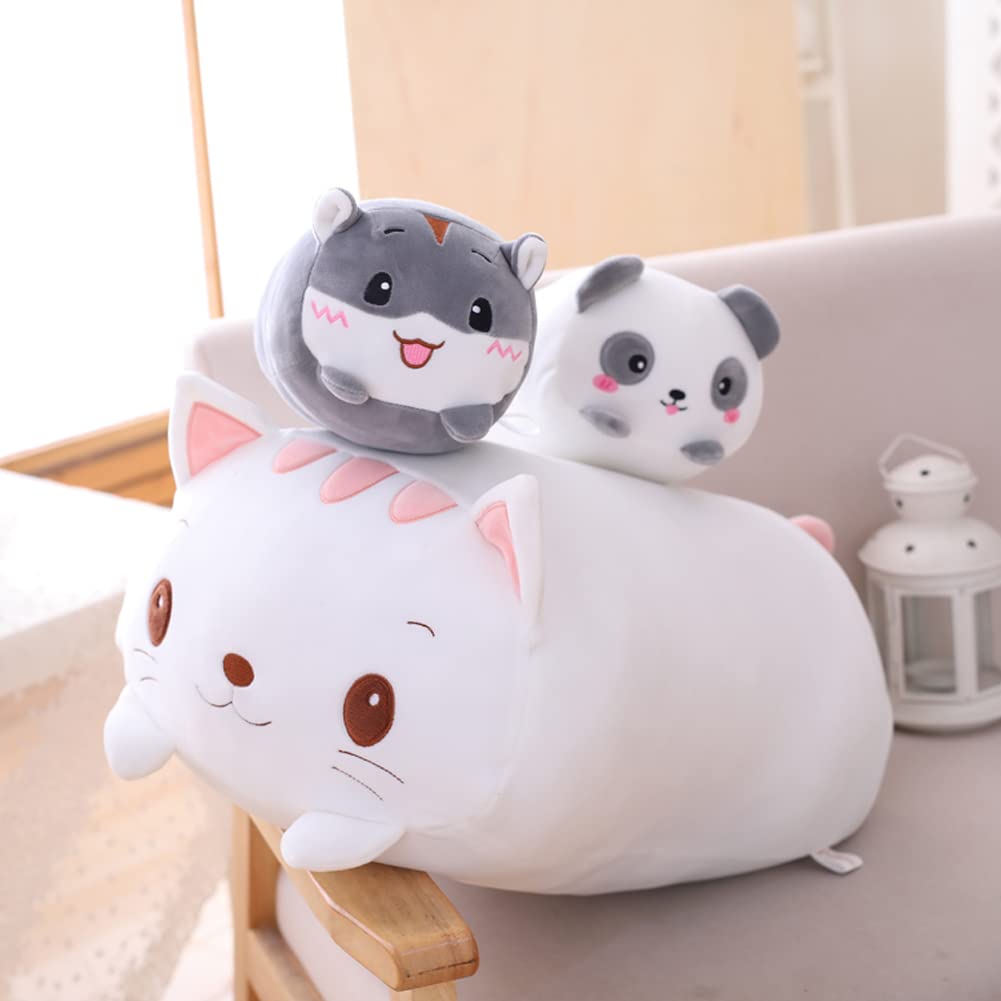 hitoshe Cat Plush Pillow, Soft White Cat Stuffed Animal Toy Cylindrical Body Pillow Gifts for Kids, 33.5"