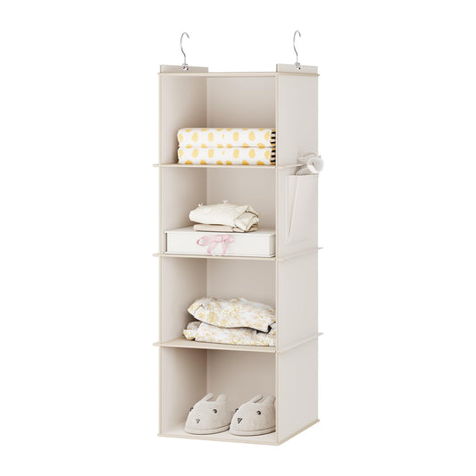 YOUDENOVA Hanging Closet Organizer, 4-Shelf Closet Hanging Storage Shelves, Beige