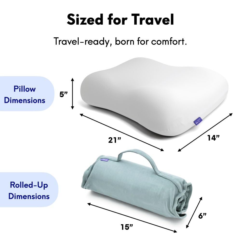 Cushion Lab Travel Deep Sleep Pillow – Compact Memory Foam Neck Pillow for Sleeping, Portable Pillow for Hotels, Camping, Side & Back Sleepers, On-the-Go – Wellness Green