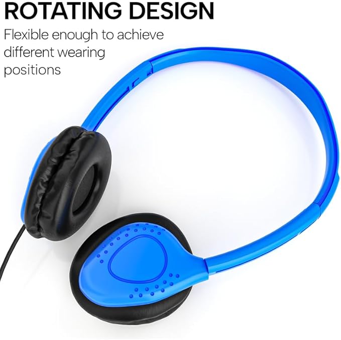 Maeline Kids Headphones for School Classroom K-12, Library, Museum, Travel, On Ear Stereo Headset with Adjustable Band & Faux Leather Cushions - 3.5mm Plug - 50 Pack - Multicolors