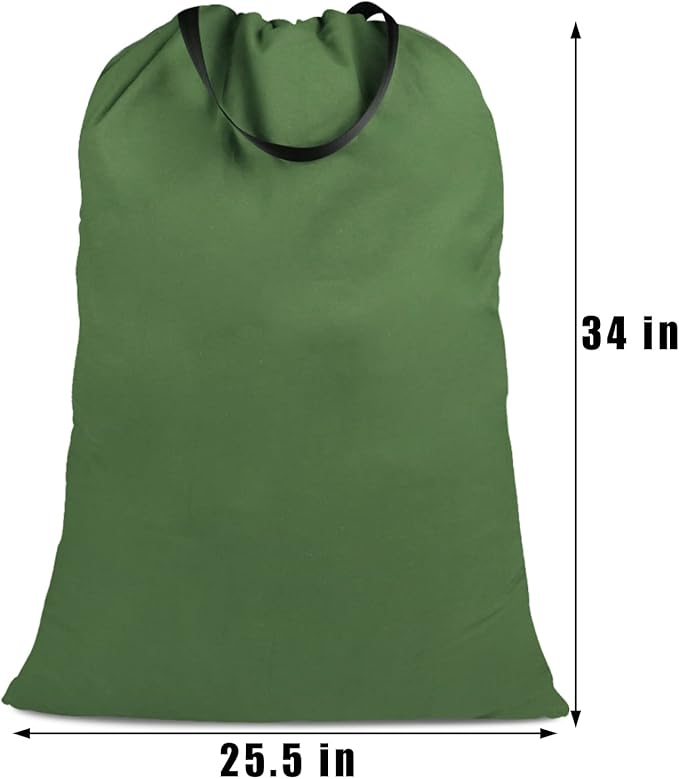 Cotton Canvas Laundry Bag with Handles & Drawstring Straps, Heavy Duty Extra Large Laundry Bags for Laundromat and Household, 25.5x34 Inch, Army Green