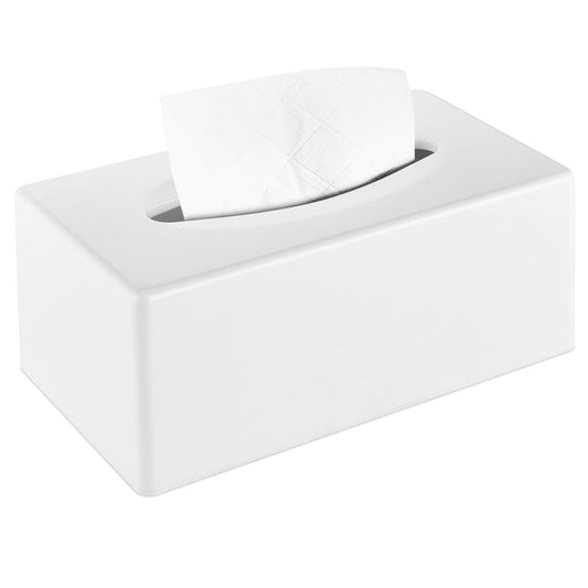 Y-in Hand Tissue Box Cover, Rectangular Facial Tissue Holder with Bottom, Decorative Storage Box for Bathroom Vanity, Countertops, Dressers, Night Stand, Car, RV, Parlors and Offices - White