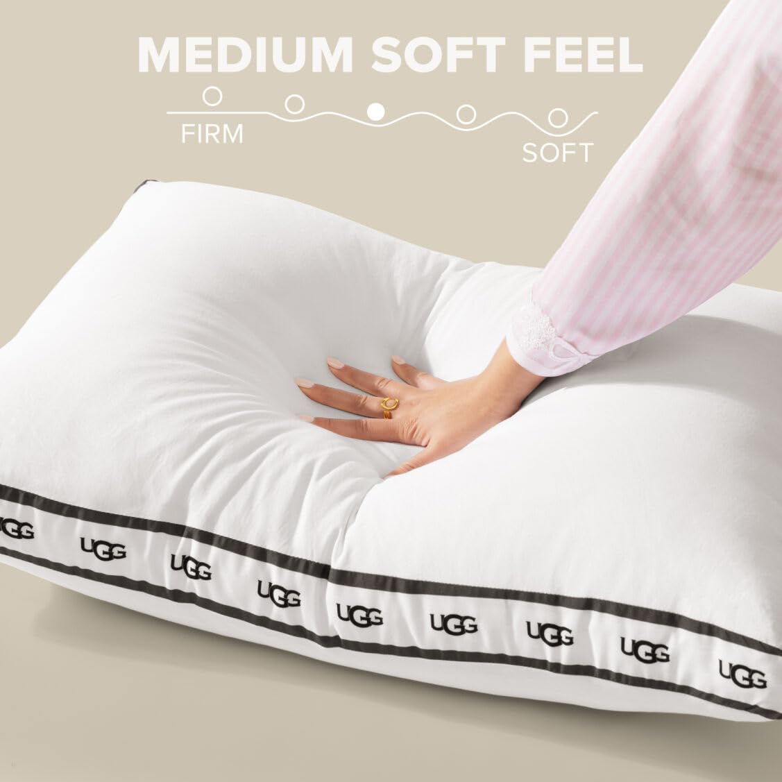 UGG Queen Bed Pillow – Gusseted Down Alternative Pillow in Standard Size, Medium Firm Sleeping Pillows, Premium Luxury Home Decor Hypoallergenic Pillow for Queen Bed, White (Devon)