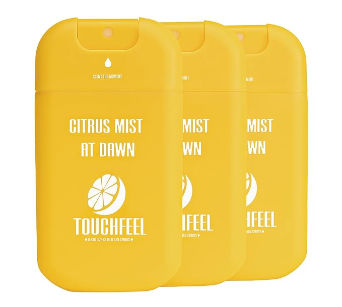 Spray Hand Sanitizer Travel Size Scented 3-Pack - Refillable Hydrating Hand Sanitizers Portable Design Travel Essentials (Citrus mist at dawn) 0.93Fl Oz Each