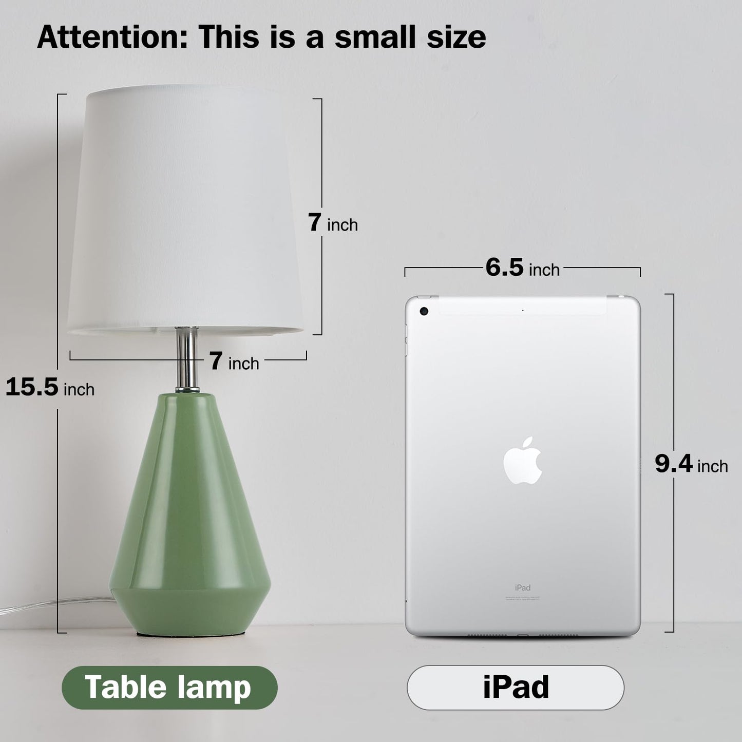 bdayanx Small Bedside Table Lamp for Bedroom - Reading Desk Lamp with 3 Color Temperatures，15.5" Nightstand Ceramic Lamp with Fabric Shade for Kids Room,Living Room,Dorm,Home Office (Green+White)