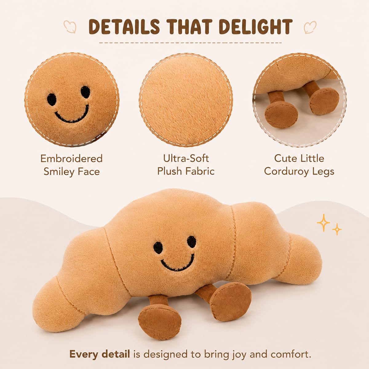 Zaxqerm Croissant Plush Pillow，10" Funny Food Plushies，Soft Food Stuffed Animals Kawaii Birthday Gifts for Teen Boys