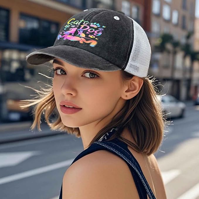 Cat Mom Proud, Cat Lover Mom Ripped Hole Paw Design hat Outdoor Cap for Grandpa