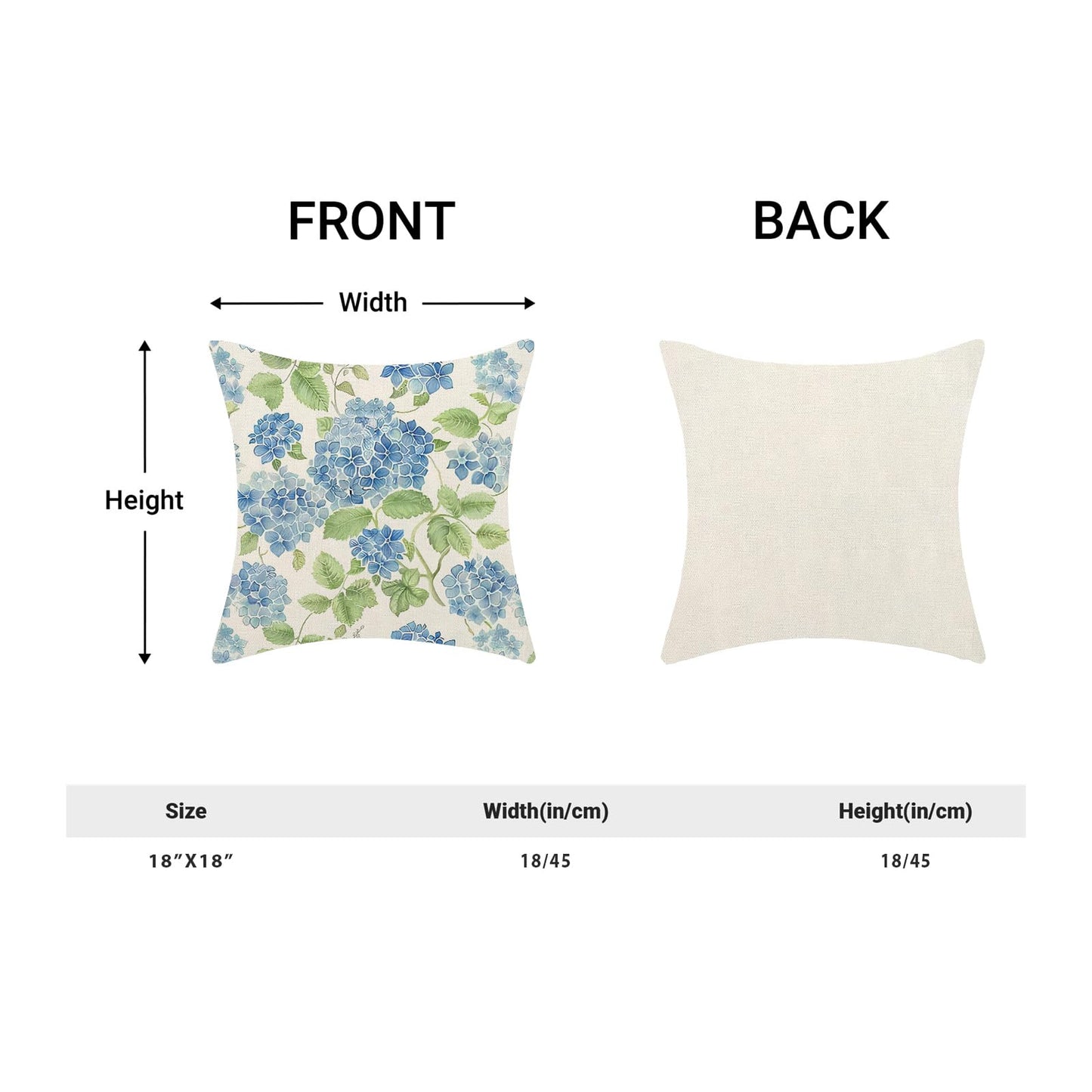 Sorktse Blue Green Floral Pillow Covers 18x18 Inch Set of 2 Blue Sage Green Hydrangea Floral Throw Pillows Spring Summer Flower Pillowcases Outdoor Decor Linen Cushion Covers for Couch Sofa Bed