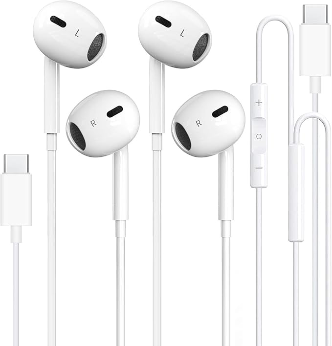 2 Pack-USB C Headphones Wired for iPhone 16/15, Type C Earphones with Microphone & Remote Noise Cancelling Earbuds for iPhone 15 Pro Max, iPad, Galaxy S23/S22/S21/S20/Ultra Note 10/20, Pixel 7/6/5/4