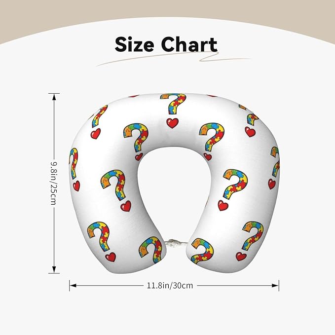 Unique Travel U Shaped Pillows Heart Autism Awareness Ribbon for Airplanes Car Flight, Comfortable Chin Head Neck Cushion Supporting, Polyester Removable Cover