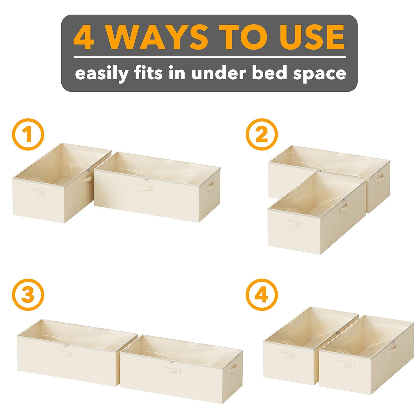 SpaceAid 2 Pack 10" High Under Bed Storage Containers, Large Underbed Storage Organizer Bins with Lids for Bedroom, Dorm, Clothes, Closet Organization, Bed Sheets and Blankets (Beige)
