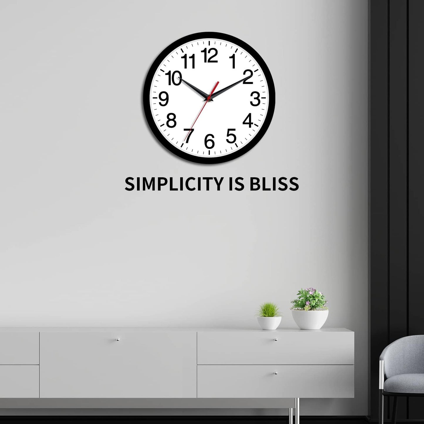 Rohioue Wall Clock Modern 10 Inch Black Battery Operated Silent Non Ticking Analog for Living Room Office Home Bedroom Kitchen Bathroom
